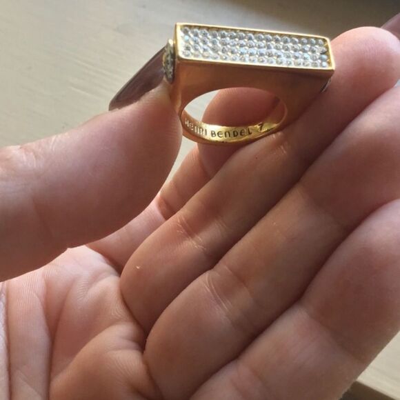 Henri Bendel Gold Crystal Pave Logo Ring - Picture 6 of 6